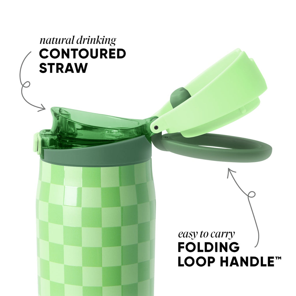 Simple Modern Mesa Loop Water Bottle with Straw | 24oz Cup Holder Friendly Insulated Stainless Steel Bottles for Travel, Sports and School | Lime Checkmate