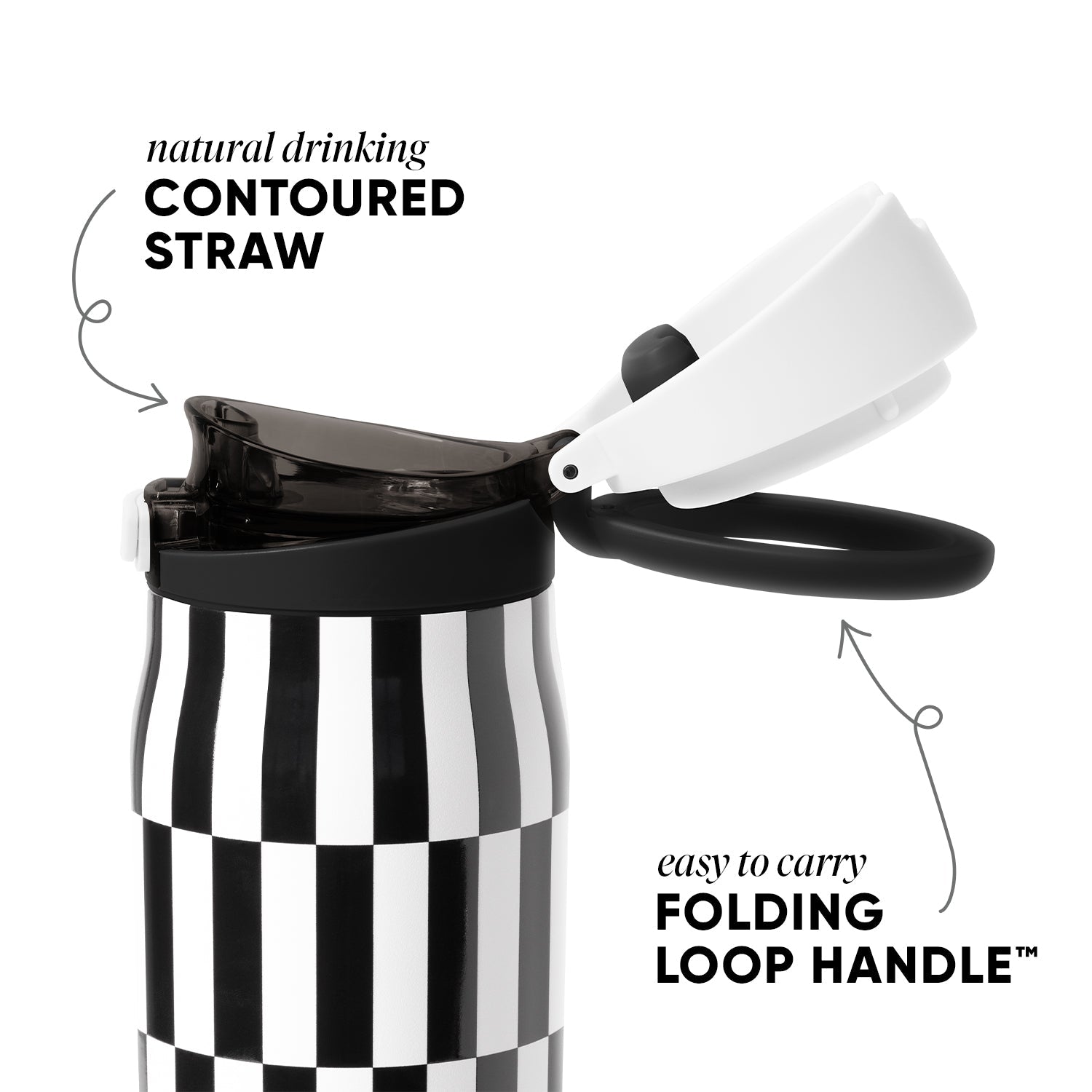 Simple Modern Mesa Loop Water Bottle with Straw | 30oz Cup Holder Friendly Insulated Stainless Steel Bottles for Travel, Sports and School | Black and White Hopscotch