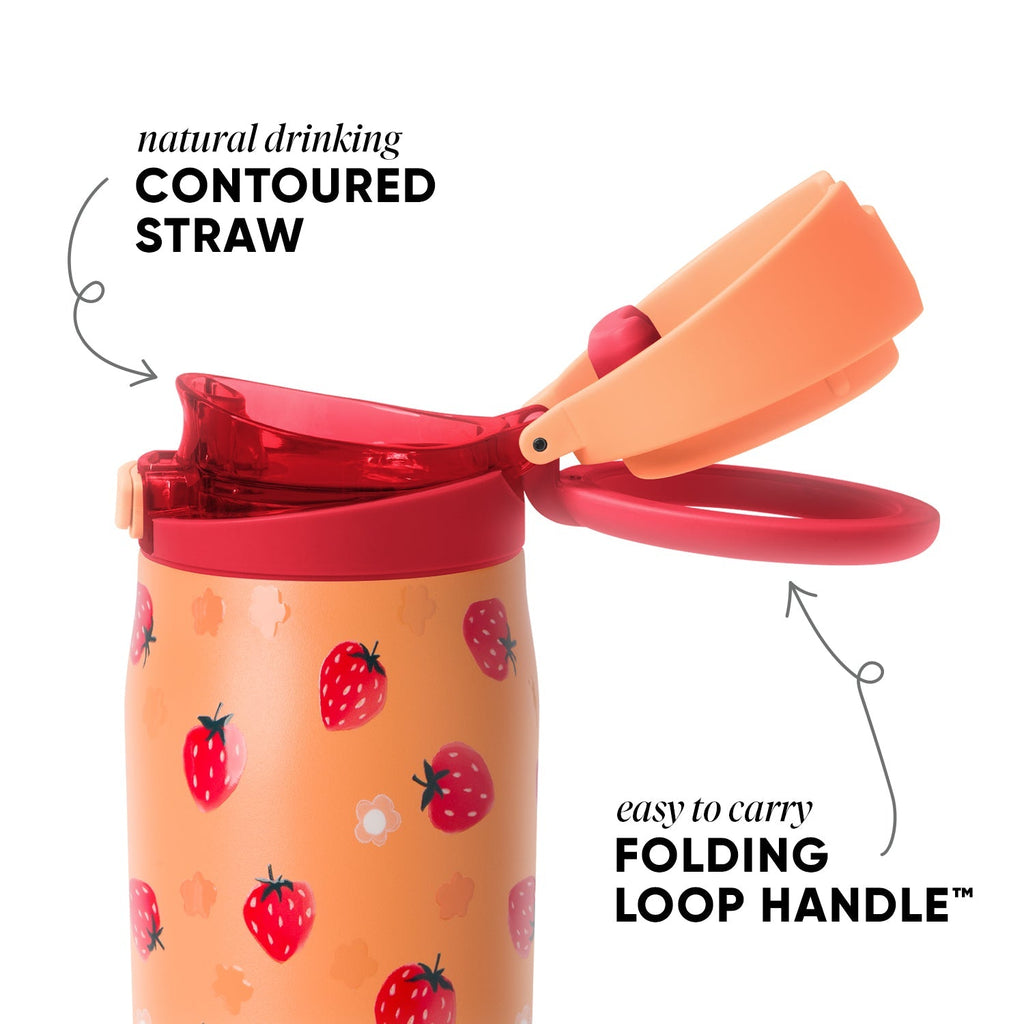 Simple Modern Mesa Loop Water Bottle with Straw | 24oz Cup Holder Friendly Insulated Stainless Steel Bottles for Travel, Sports and School | Strawberry Fields