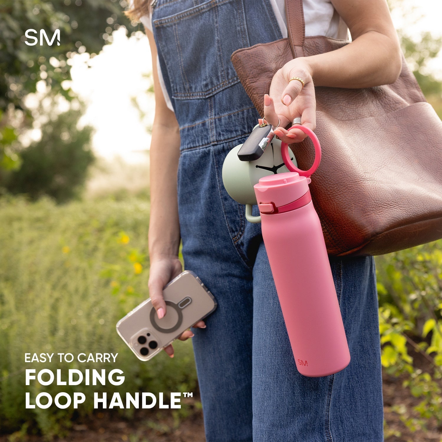 Simple Modern Mesa Loop Water Bottle with Straw | 24oz Cup Holder Friendly Insulated Stainless Steel Bottles for Travel, Sports and School | Strawberry Fields