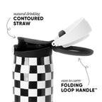 Simple Modern Mesa Loop Water Bottle with Straw | 24oz Cup Holder Friendly Insulated Stainless Steel Bottles for Travel, Sports and School | Black and White Checkmate